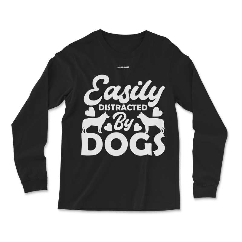 Load image into Gallery viewer, Easily Distracted by Dogs Black Long Sleeve Shirt
