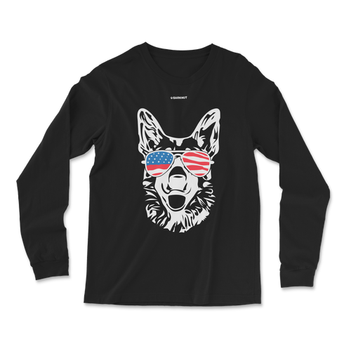 Dog German Shepherd USA Glasses Long Sleeve Shirt