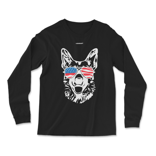 Dog German Shepherd USA Glasses Long Sleeve Shirt