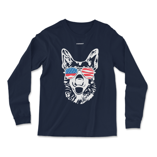 Dog German Shepherd USA Glasses Long Sleeve Shirt