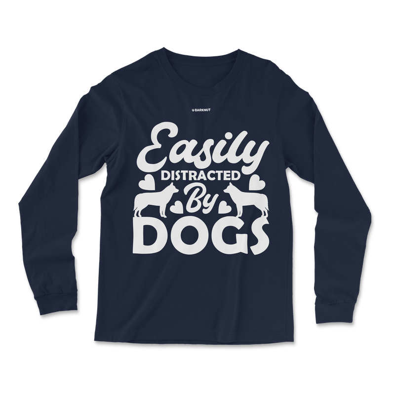 Load image into Gallery viewer, Easily Distracted by Dogs Black Long Sleeve Shirt
