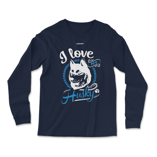 I Love My Husky Blue Long Sleeve Shirt