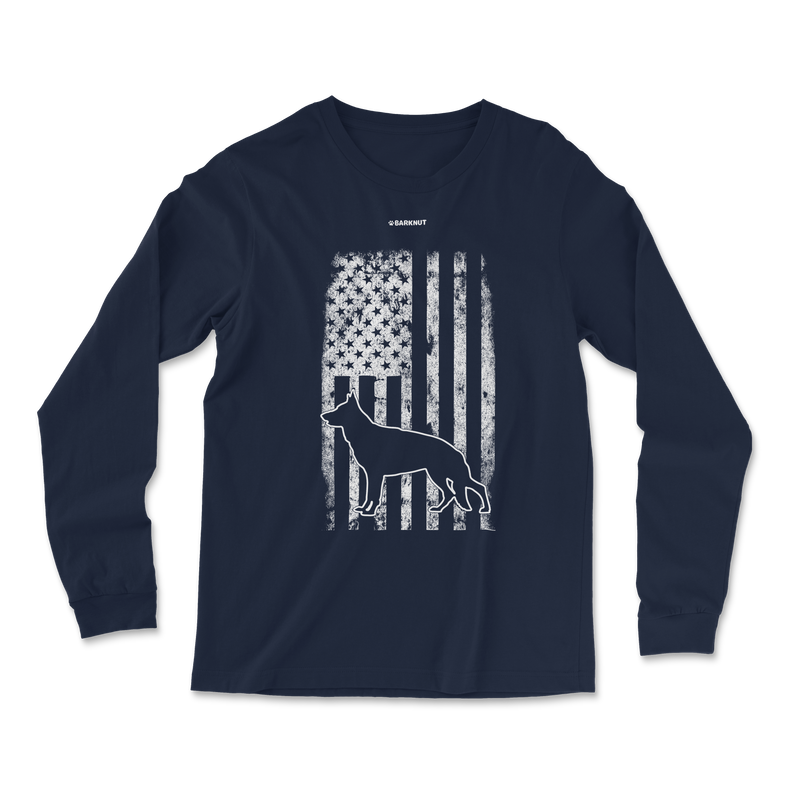 Load image into Gallery viewer, German Shepherd Faded American Flag Long Sleeve Shirt
