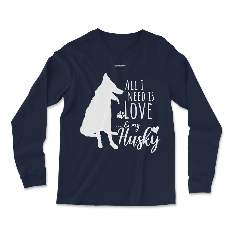 Load image into Gallery viewer, All I Need Is Love And My Husky Long Sleeve Shirt
