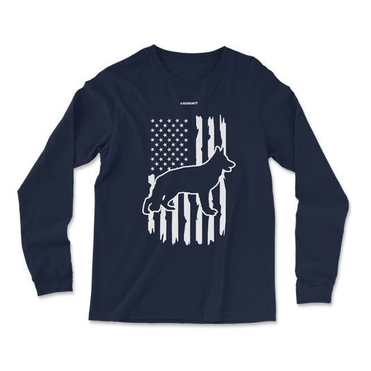 German Shepherd American Flag Long Sleeve Shirt